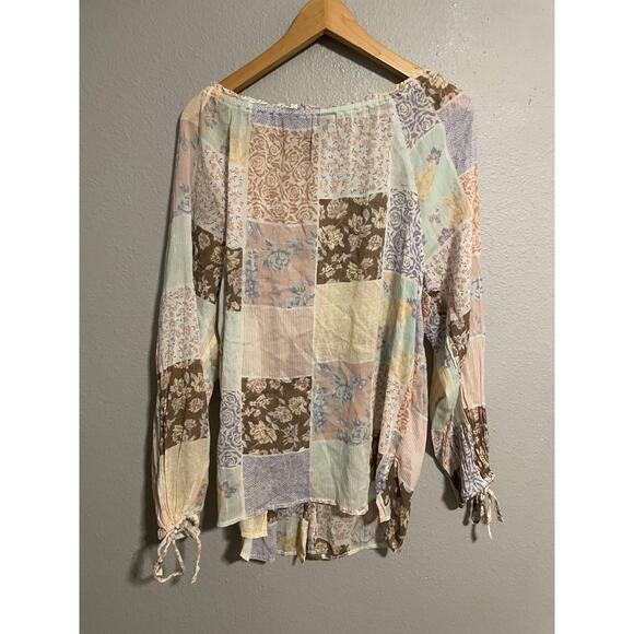Vintage Womens Tunic Medium Petite Patchwork Floral Sheer Peasant Hippie Boho - Picture 4 of 7